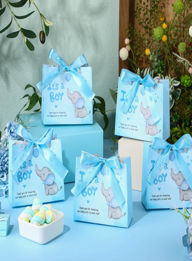Supervitae 25 Packs Elephant Baby Shower Gifts Bag with Handles Party Favor for Guests It's a Boy Paper Goodie Gift Bag with Ribbon for Baby Shower Gender Reveal Party Supplies (Blue) - Image 3